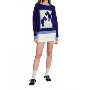 NEW FLAT WHITE schnauzer doggy crewneck sweater in navy